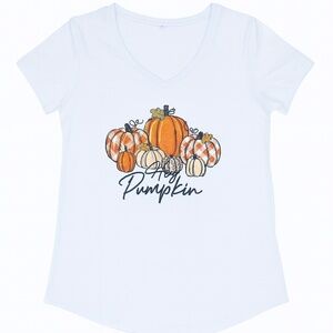 Hey Pumpkin White V-Neck T-Shirt